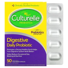 Culturelle, Здоровье пищеварительной системы, пробиотик для ежедневного приема, 50 вегетарианских капсул для приема один раз в день