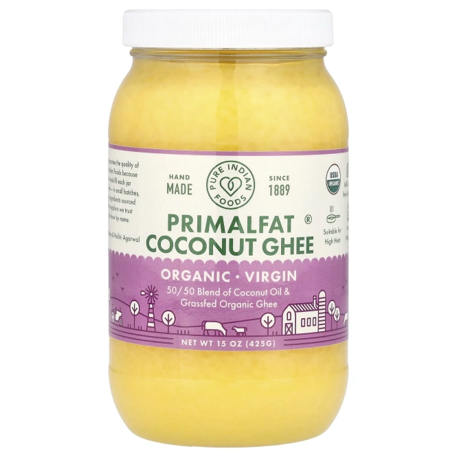 Pure Indian Foods, PrimalFat, органическое кокосовое масло и масло гхи холодного отжима, 425 г (15 унций)