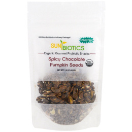 Sunbiotics, Органические изысканные снэки с пробиотиком, Тыквенные семечки, Шоколад со специями, 1,5 унции (42,5 г)