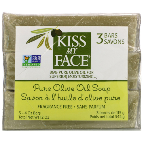 Kiss My Face, Мыло с оливковым маслом без отдушек (3-4 унции) 3 батончика