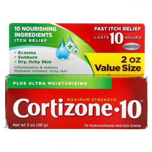 Cortizone 10, Крем против зуда с 1% гидрокортизоном, ультраувлажнение, максимальная сила действия, 56 г (2 унции)