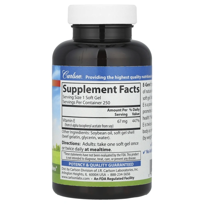 Carlson Labs, E-Gems, 100 МЕ (67 мг), 250 мягких таблеток