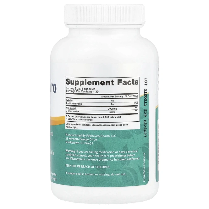Fairhaven Health, мио-инозитол и D-хиро-инозитол, 120 капсул