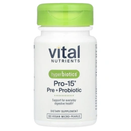 Пробиотик Vital Nutrients hyperbiotics PRO-15 Pre+probiotic 5 млрд КОЕ, 60 таблеток с медленным высвобождением