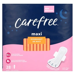 Carefree, Maxi, ночные прокладки, с крылышками, 28 штук