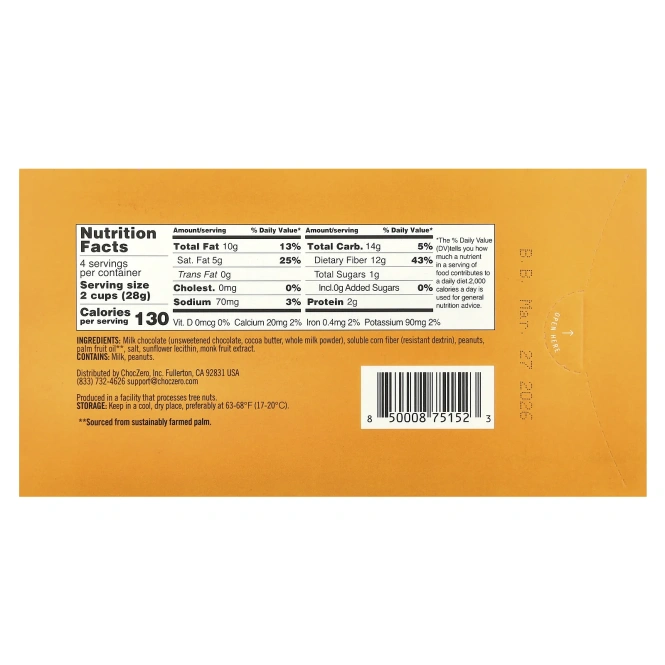 ChocZero, Чашки с арахисовой пастой, молоко, 8 чашек, 113 г (4 унции)