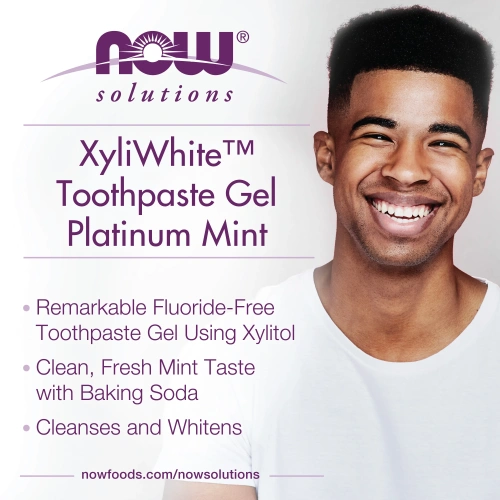 Now Foods, Solutions, Xyli-White, гелевая зубная паста с гидрокарбонатом натрия, без фтористых соединений, Мята Platinum, 6.4 унций (181 г)