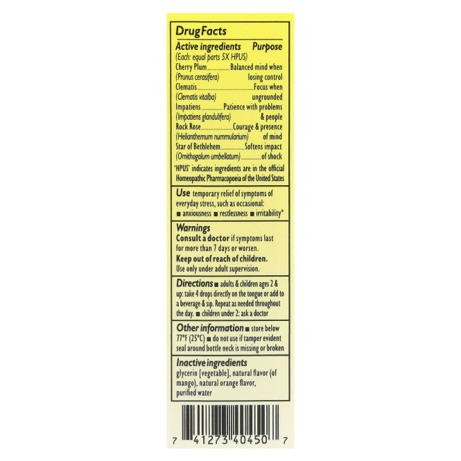 Bach, Rescue Remedy® Dropper, средство для снятия стресса, апельсин и манго, 20 мл (0,7 жидк. Унции)