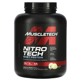 Muscletech, Nitro Tech, основной источник пептидов и изолята сывороточного белка со вкусом ванили, 1,81 кг (4 фунта)