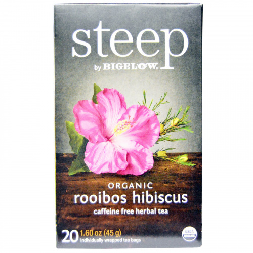 Bigelow, Стип, органический травяной чай, ройбуш-гибискус, 20 пакетиков, 0,91 унции (25 г)