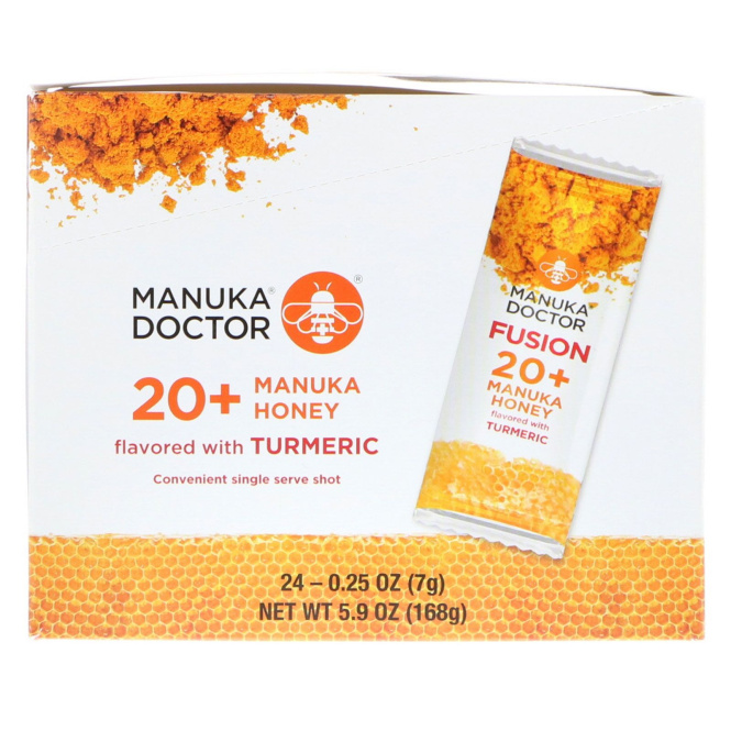 Manuka Doctor, Fusion 20+ Manuka Honey, Flavored with Turmeric, 24 Sachets, .25 oz (7 g) Each