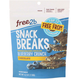 Free2B, Снэки для перекусов, хрустящая черника, шоколад, 4,2 унц. (119 г)
