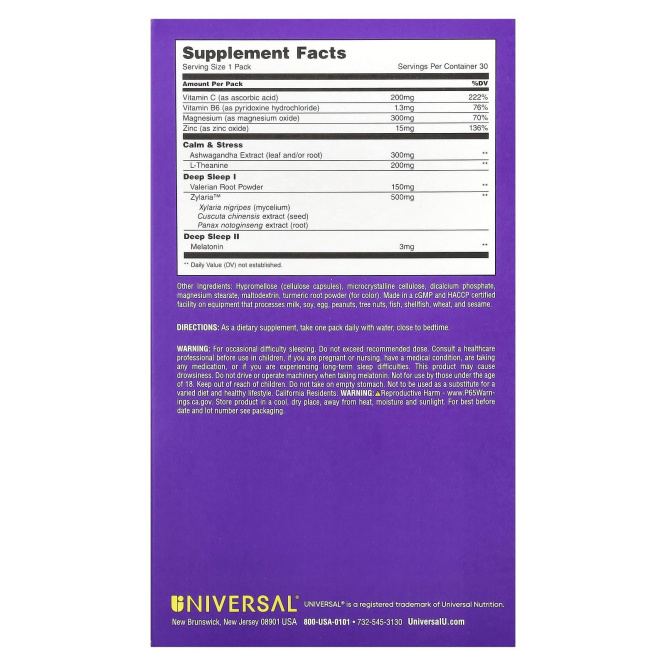 Universal U, De-Stress & Sleep, 30 Pill Packs