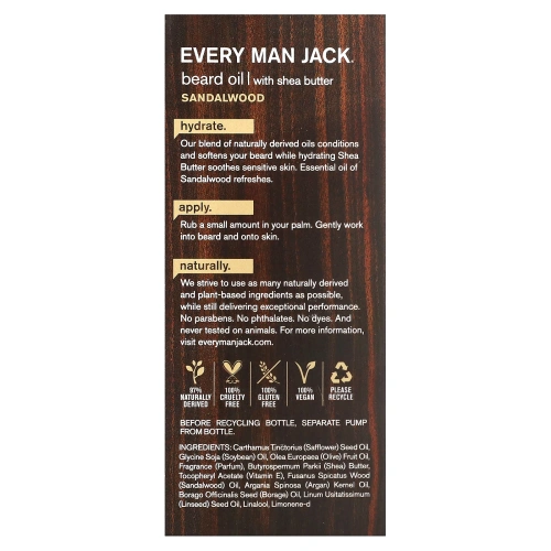 Every Man Jack, Масло для бороды, увлажнение, сандаловое дерево, 1 ж. унц. (30 мл)