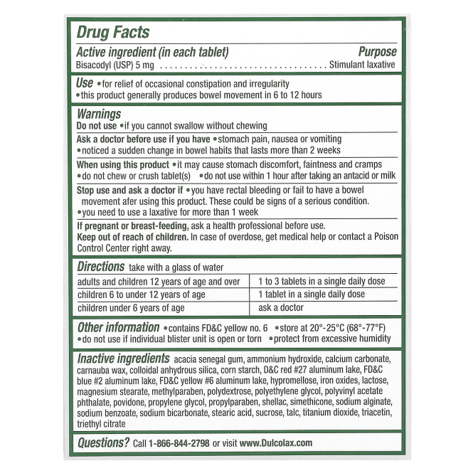 Dulcolax, розовое слабительное средство, 5 мг, 25 успокаивающих таблеток, покрытых оболочкой