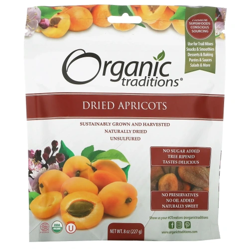 Organic Traditions, Сушеные абрикосы, 8 унций (227 г)
