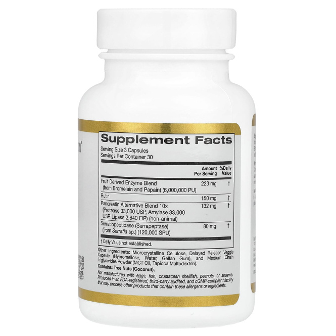 California Gold Nutrition, Протеиназа, 90 вегетарианских капсул с отсроченным высвобождением