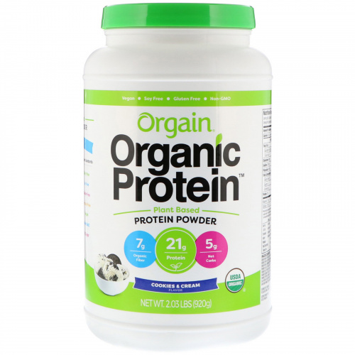 Orgain, Органический белок в порошке, растительного происхождения, печенье и сливки, 920 г