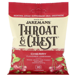 Jakemans, Throat & Chest, Cherry Flavored, 30 Lozenges