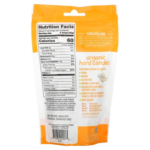 YumEarth, Органические леденцы с витамином C, цитрусовый вкус, 3.3 унций (93.5 г)