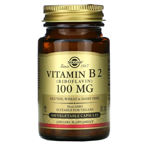Solgar, Витамин B2, 100 мг, 100 растительных капсул