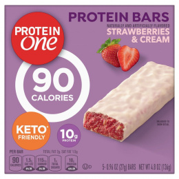 Protein One, протеиновые батончики, клубника со сливками, 5 батончиков по 27 г (0,96 унции)