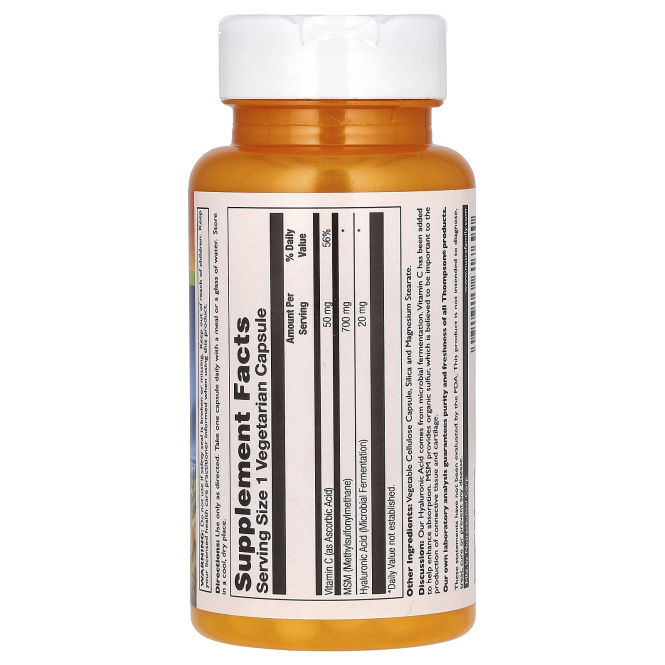 Thompson, Гиалуроновая кислота - МСМ, 30 растительных капсул