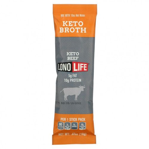 Lonolife, Keto Broth, говядина, 4 пакетика, 76 г (2,68 унции)