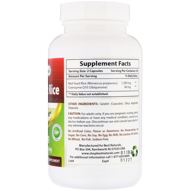 Best Naturals, Red Yeast Rice, with CoQ10, 600 mg, 120 Capsules