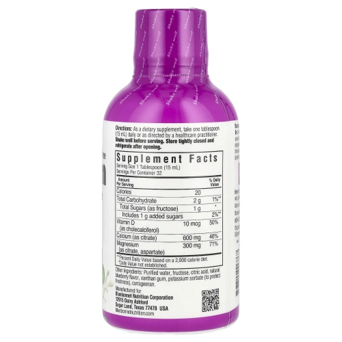 Bluebonnet Nutrition, Жидкий кальций цитрат магния + витамин D3, с Черникой, 16 жидких унций (472 мл)