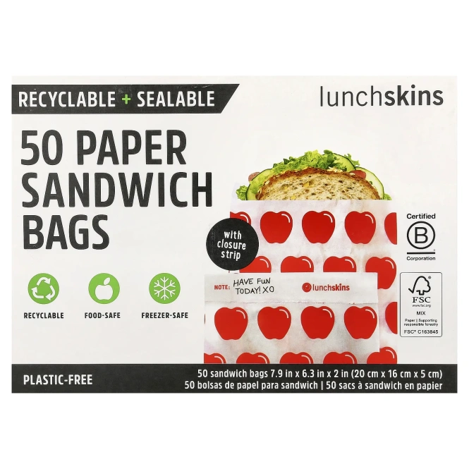 Lunchskins, бумажные пакеты для сэндвичей, со вкусом яблока, 50 шт.