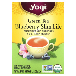 Yogi Tea, Slim Life, зеленый чай  с черникой, 16 чайных пакетиков, 32 г (1,12 унции)