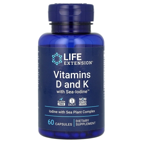 Life Extension Витамины D и K с морским йодом, 60 капсул
