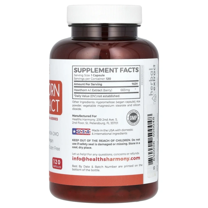 Healths Harmony, Экстракт боярышника 4: 1, 120 капсул