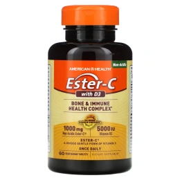 American Health, Эстер-C с D3, оздоровительный комплекс для костей и иммунитета, 1000 мг / 5000 МЕ, 60 вегетарианских таблеток