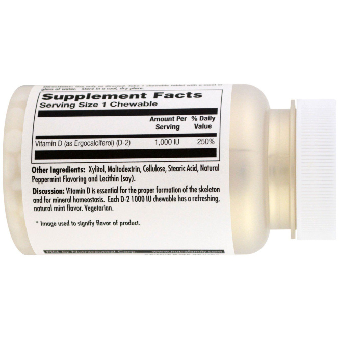 KAL, D2, натуральный ароматизатор мяты, 1000 МЕ, 100 жевательных пастилок