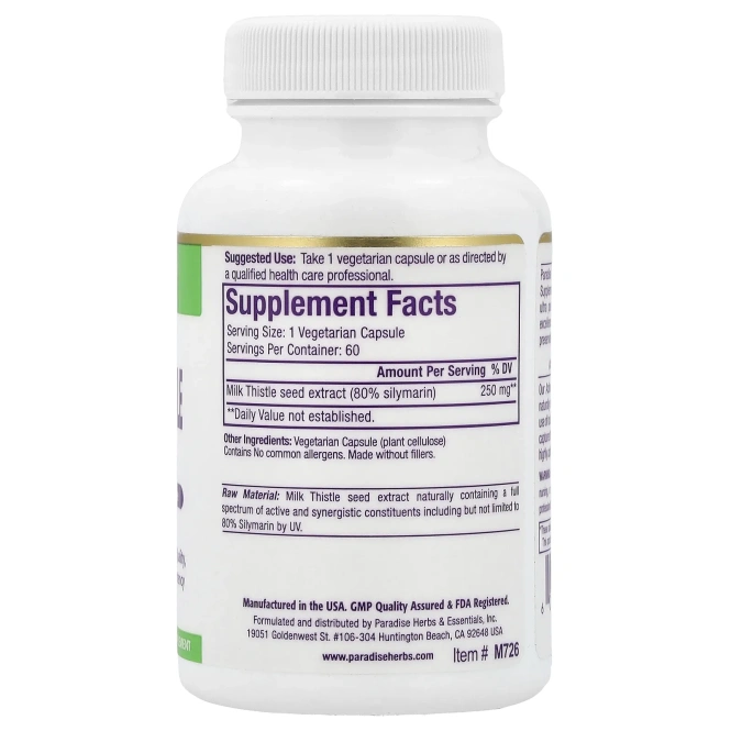 Paradise Herbs, Расторопша, 60 растительных капсул