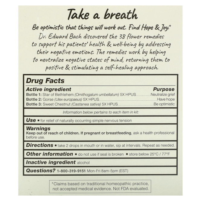 Bach, Hope & Joy Comfort Kit, 3 пипетки, по 20 мл (0,7 жидк. унц.)