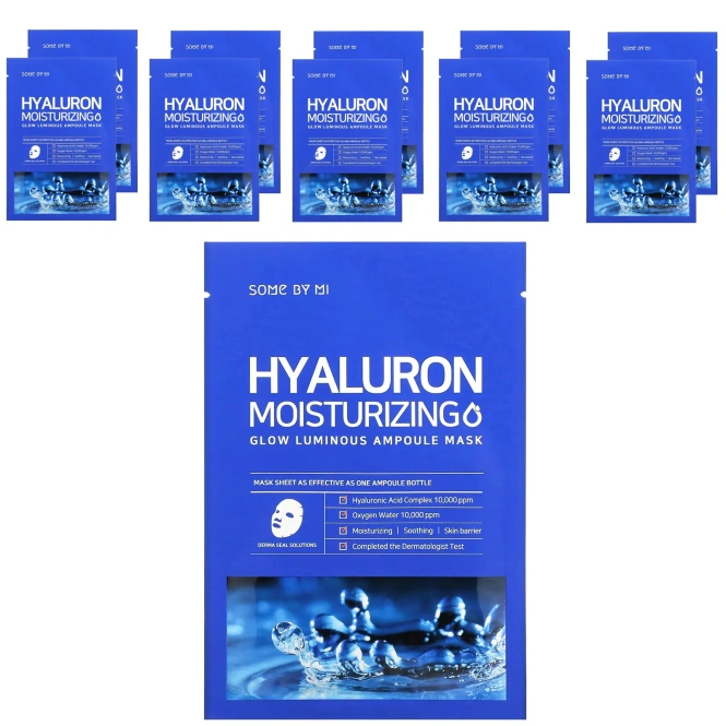 SOME BY MI, Hyaluron Moisturizing, увлажняющая тканевая маска с гиалуроновой кислотой для сияния кожи, 10 шт. по 25 г