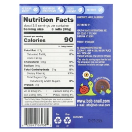 Bob Snail, фруктовые рулетики, яблоко и голубика, 10 рулетов по 10 г (0,35 унции)