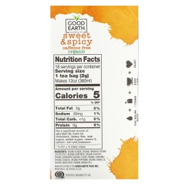 Good Earth Teas, органический травяной чай, сладкий и пряный, без кофеина, 18 чайных пакетиков, 36,9 г (1,3 унции)