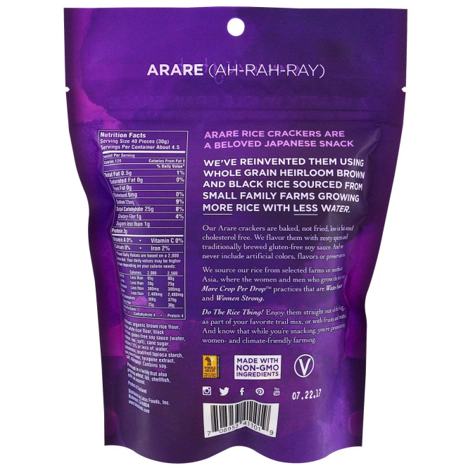 Lotus Foods, Рисовые крекеры Arare, шойю, 5 унций (142 г)