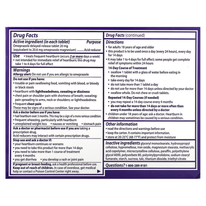 Prilosec, OTC, 20 мг, 42 таблетки