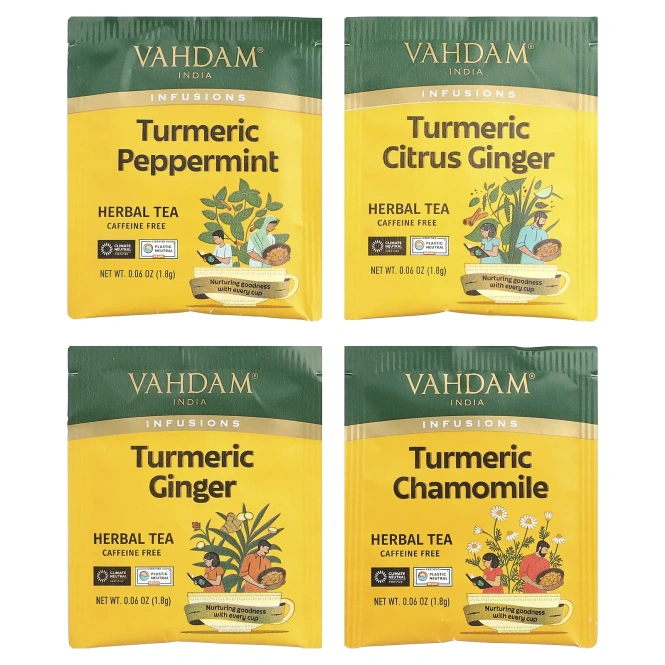 VAHDAM India, Infusions, травяной чай, набор из куркумы, без кофеина, 20 пакетиков для заваривания, 36 г (1,27 унции)