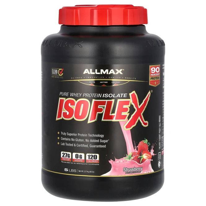 ALLMAX Nutrition, Isoflex, 100% ультра чистый изолят сывороточного протеина (технология ионной фильтрации), клубника, 5 фунтов (2,27 кг)
