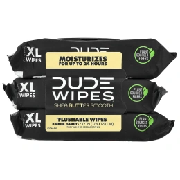 Dude Products, Flushable Wipes, XL, Shea Butter Smooth, 3 Pack, 48 Wipes Each