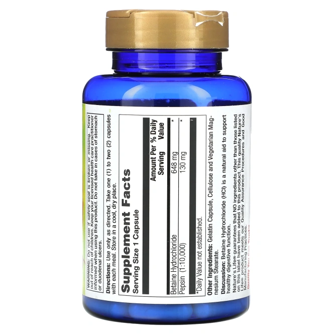 Nature's Life, Бетаин гидрохлорид, 648 мг, 100 капсул