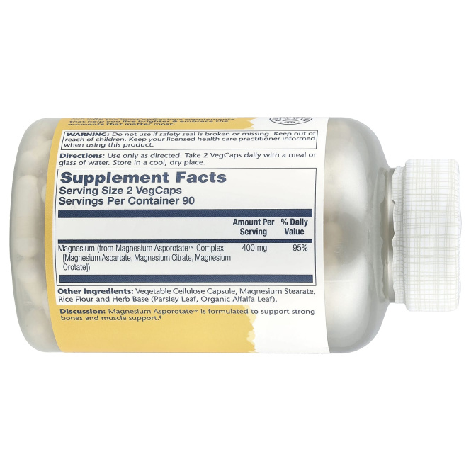 Solaray, Магния аспартат, 180 вегетарианских капсул