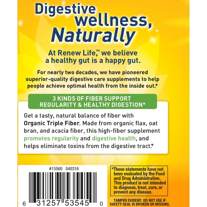 Renew Life, Organic Triple Fiber, сбалансированная формула с клетчаткой, 340 г
