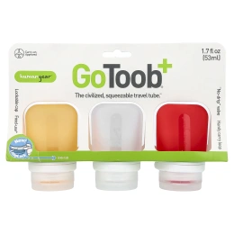 Humangear, GoToob+®, тюбик для путешествий, маленький, красный, прозрачный и оранжевый, 3 шт. по 53 мл (1,7 жидк. унции)